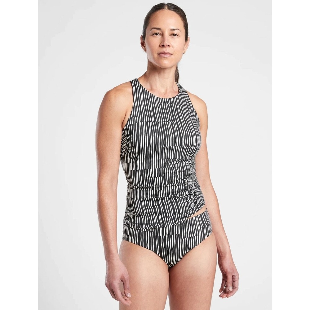 Athleta Maldives Printed Tankini Top and Bottom Set Cove Black Stripe 36B/C S
